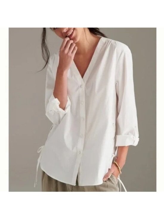 Anthropologie Tops - Mare Mare Anthropologie Size M White Henriette Lace Up Tunic Button Down Shirt